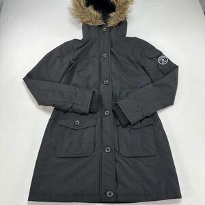 Abercrombie & Fitch Coat Womens Medium Black Faux Fur Hood Parka Quilted Warm